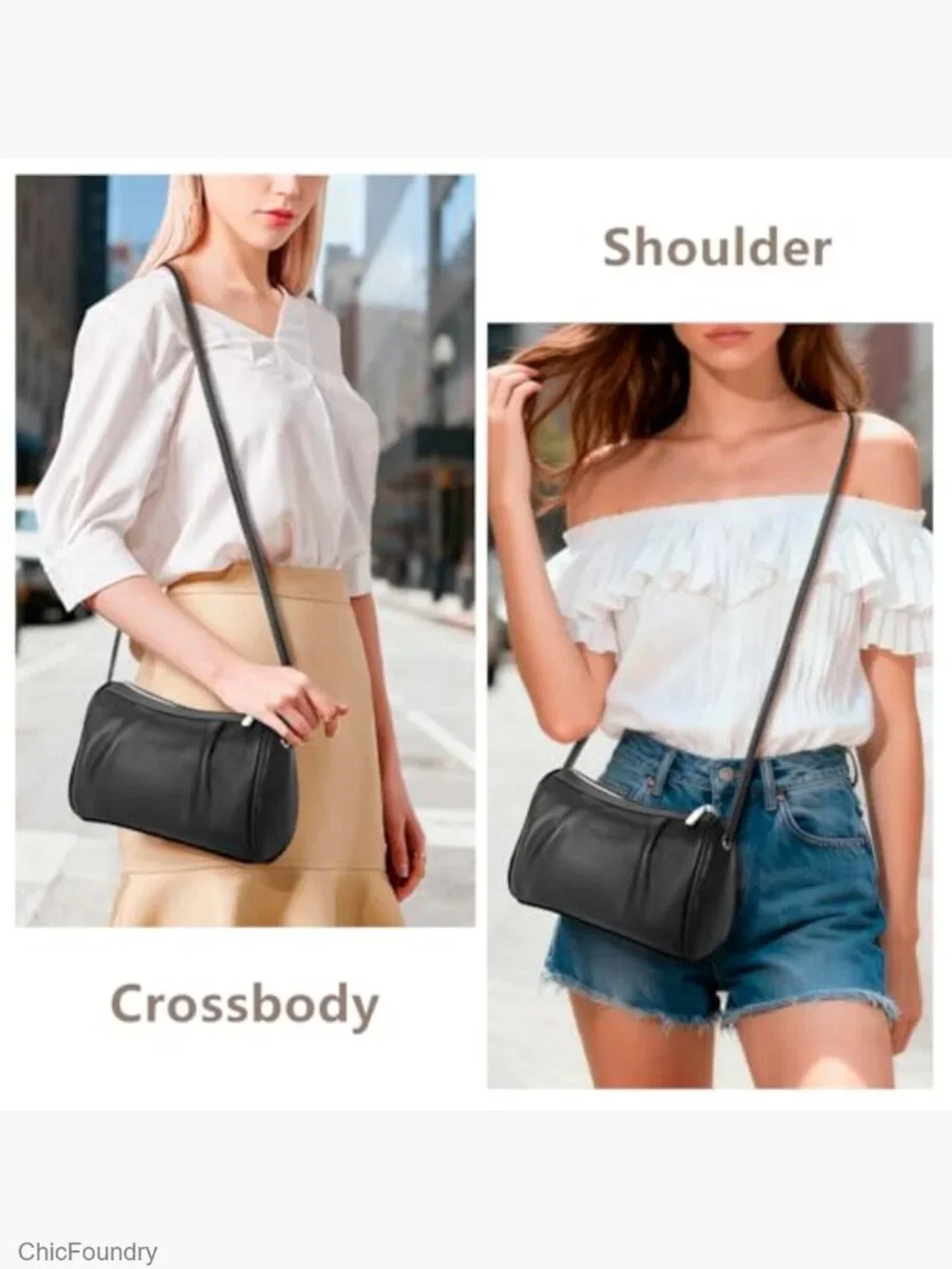 Genuine Leather Small Crossbody Barrel Hobo Purse Lightweight Bag